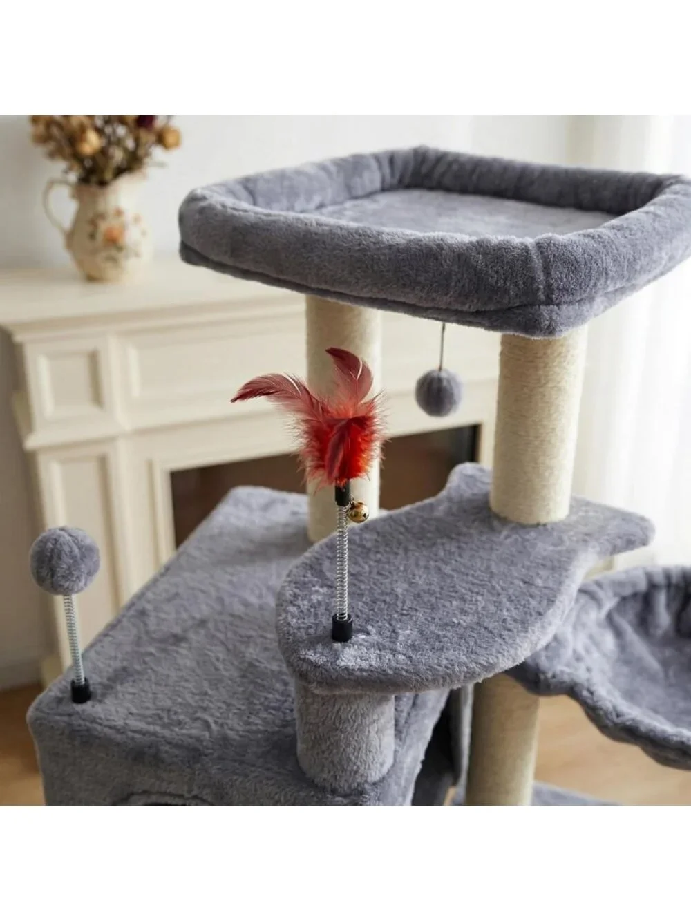 Cat Tree with Scratching Toy & Ball - Activity Center Tower Furniture, Grey